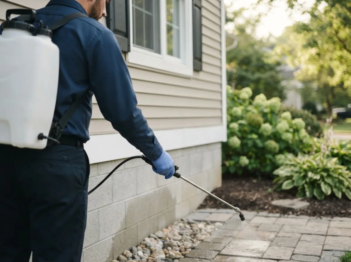 Pest control technician inspecting a home in West Lebanon, NY